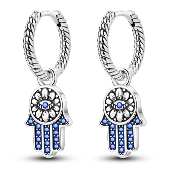 Jewelry - Sterling silver, hamster hand, dangle earrings on hoops